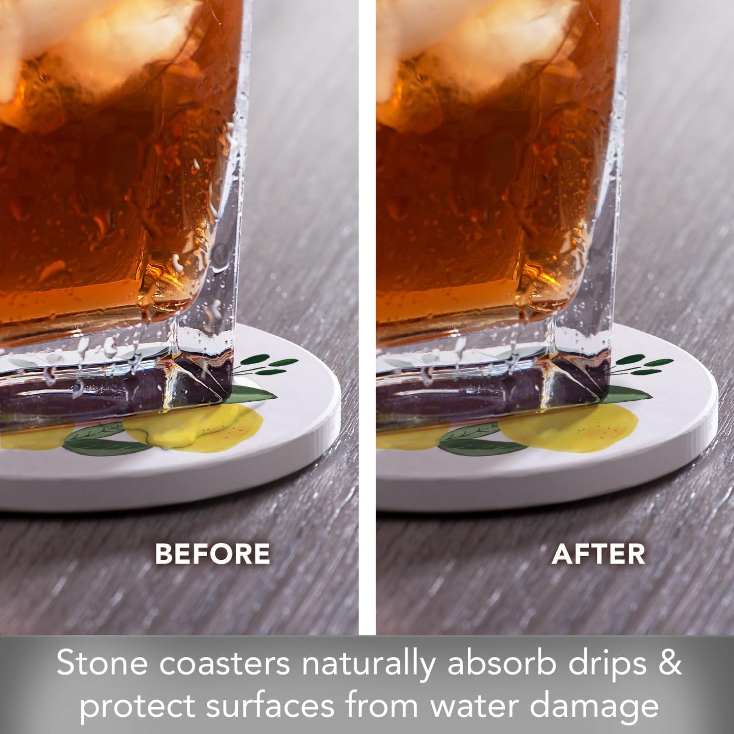 Thirstystone Lemon Blossom 4 Pack Absorbent Stone Coasters | Protective Cork Backing, Manufactured in the USA, Artistic, Easily Wipes Clean