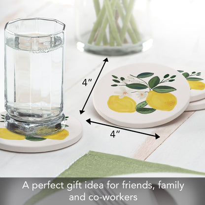 Thirstystone Lemon Blossom 4 Pack Absorbent Stone Coasters | Protective Cork Backing, Manufactured in the USA, Artistic, Easily Wipes Clean