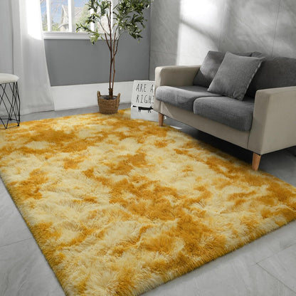 4x6 Large Washable Area Rugs for Living Room Tie-Dyed Orange Yellow | Non-Slip Indoor Shag Fuzzy Soft Fluffy Modern Carpet for Bedroom Dorm Bedside Girls Boys Kids Nursery Playroom Home Decor