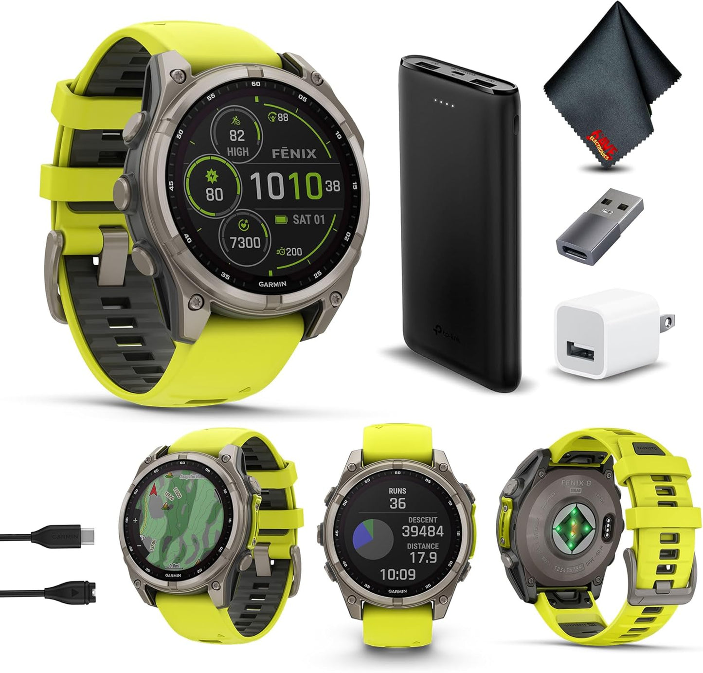 Fenix 8 Sapphire GPS Smartwatch Solar 47mm (Amp Yellow) Bundle | For Running, Training & Health | Men & Women | 48-Day Battery | Multisport GPS | Built-In Flashlight