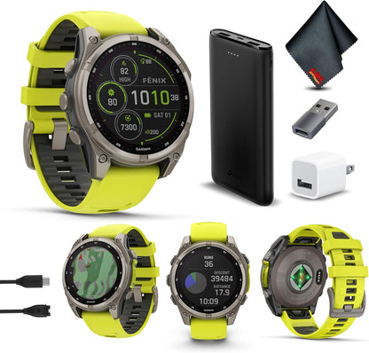 Fenix 8 Sapphire GPS Smartwatch Solar 47mm (Amp Yellow) Bundle | For Running, Training & Health | Men & Women | 48-Day Battery | Multisport GPS | Built-In Flashlight