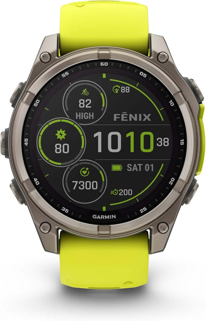 Fenix 8 Sapphire GPS Smartwatch Solar 47mm (Amp Yellow) Bundle | For Running, Training & Health | Men & Women | 48-Day Battery | Multisport GPS | Built-In Flashlight