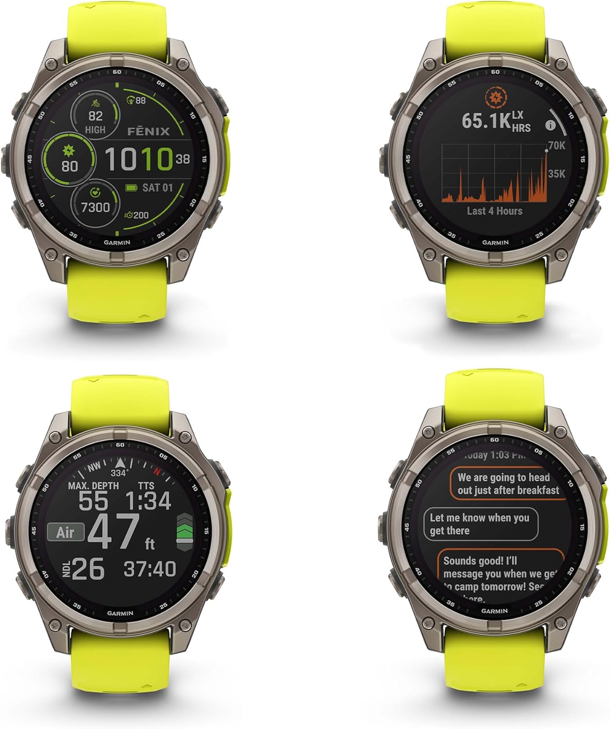 Fenix 8 Sapphire GPS Smartwatch Solar 47mm (Amp Yellow) Bundle | For Running, Training & Health | Men & Women | 48-Day Battery | Multisport GPS | Built-In Flashlight