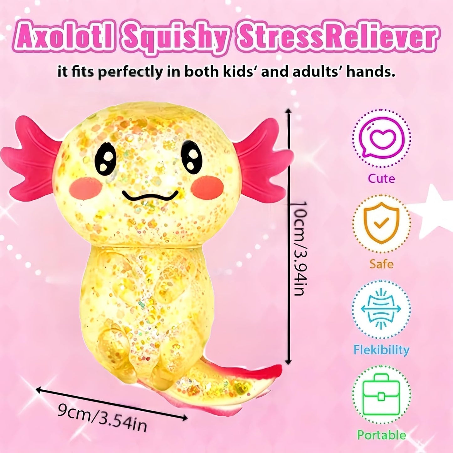Axolotls Sensory Fidget Toy Sensory Squeeze Toy for Stress Relief, Soft Squeeze Decompression Dough for Adults Classroom Prizes & Party Favors (Yellow)