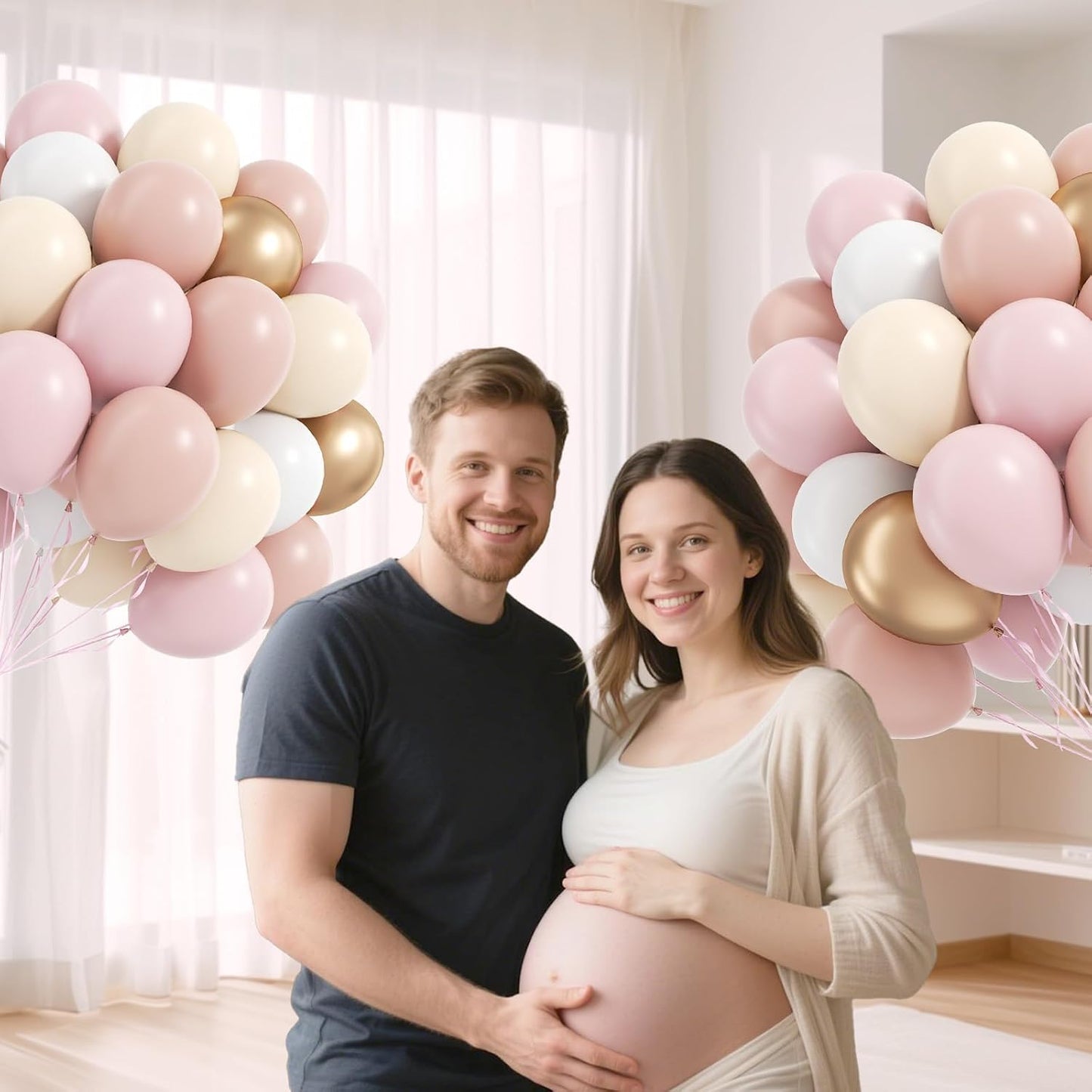 60pcs Pink and Yellow Balloons 12inch, with Sand White Latex Balloons for Anniversary Wedding Baby Shower Birthday Party Decorations