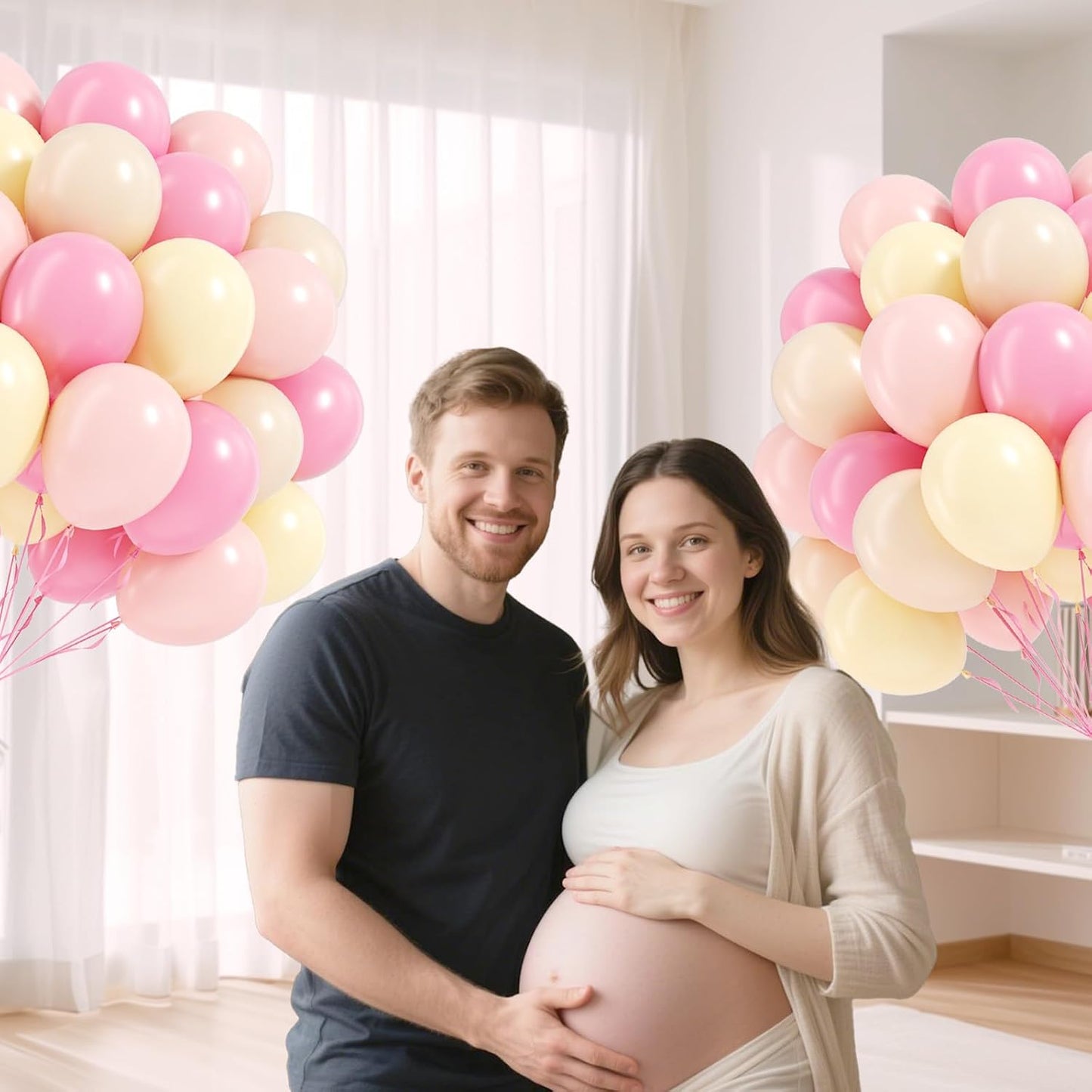 60pcs Pink and Yellow Balloons 12inch, with Sand White Latex Balloons for Anniversary Wedding Baby Shower Birthday Party Decorations