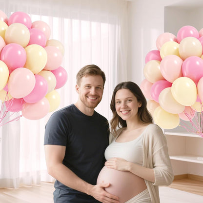 60pcs Pink and Yellow Balloons 12inch, with Sand White Latex Balloons for Anniversary Wedding Baby Shower Birthday Party Decorations