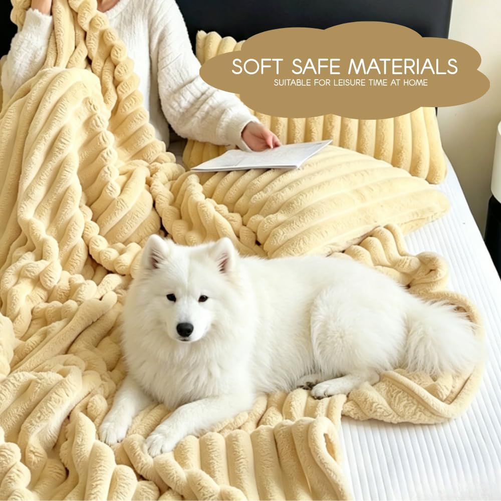 Yellow Emotional Support Blanket, Soft Rabbit Hair Plush Emotional Support Blanket for Large Small Senior Dogs, Pets Mood Security Blankets for Indoor Outdoor Use (L)