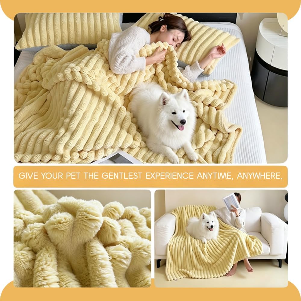 Yellow Emotional Support Blanket, Soft Rabbit Hair Plush Emotional Support Blanket for Large Small Senior Dogs, Pets Mood Security Blankets for Indoor Outdoor Use (L)