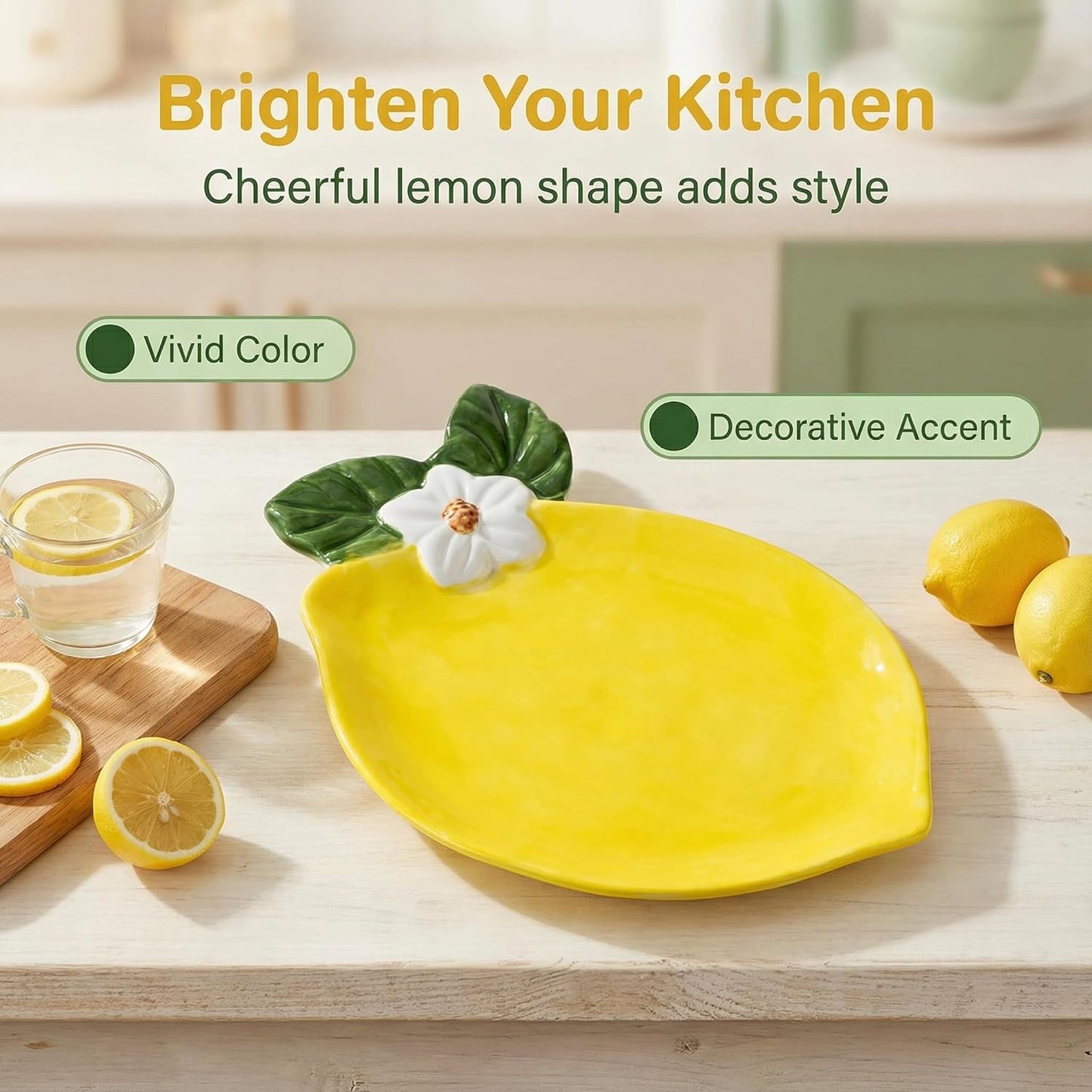 Lemon Spoon Rest For Stove Top -Yellow Single Lemon Ceramic Spoon Holder For Kitchen Counter & Kitchen Decor, Yellow Countertop Organizer For Spoons Or Spatulas, Practical And Artistic (Small)