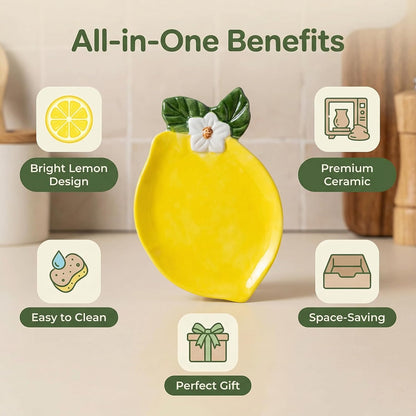 Lemon Spoon Rest For Stove Top -Yellow Single Lemon Ceramic Spoon Holder For Kitchen Counter & Kitchen Decor, Yellow Countertop Organizer For Spoons Or Spatulas, Practical And Artistic (Small)