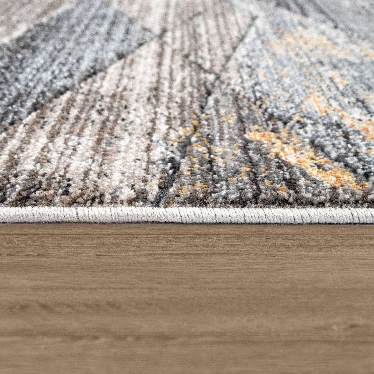 Modern Rug for Living Rooms Abstract Design, 3D Effect in Grey Yellow, Size:2'8" x 4'11"