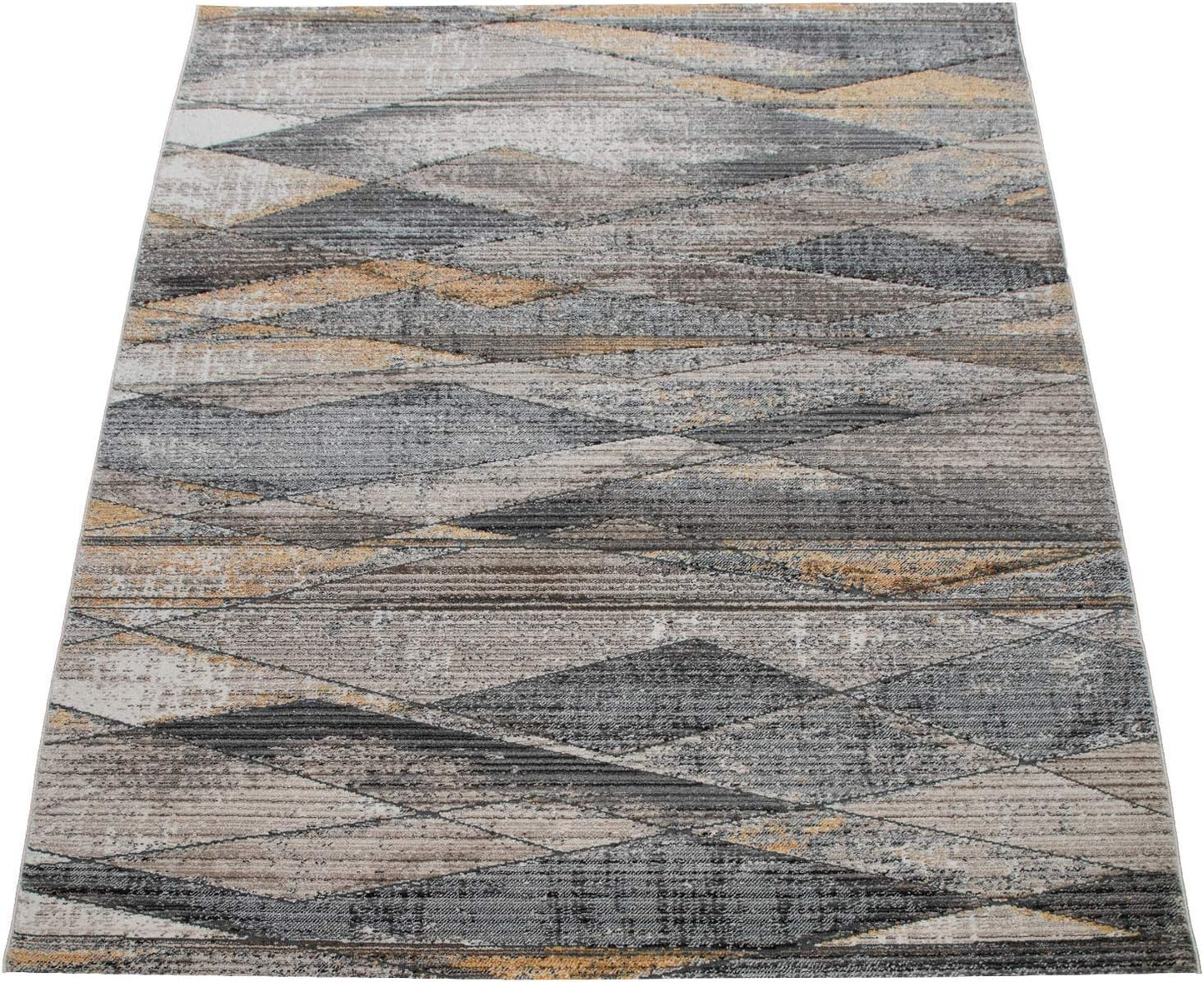 Modern Rug for Living Rooms Abstract Design, 3D Effect in Grey Yellow, Size:2'8" x 4'11"