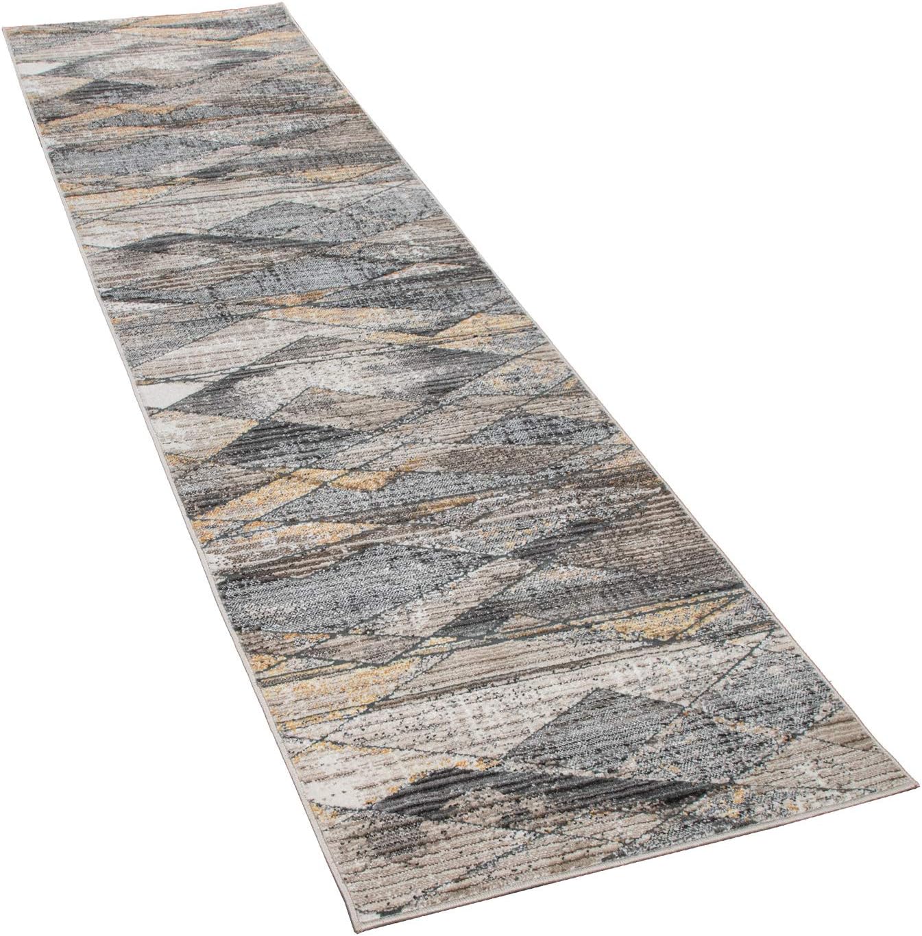 Modern Rug for Living Rooms Abstract Design, 3D Effect in Grey Yellow, Size:2'8" x 4'11"