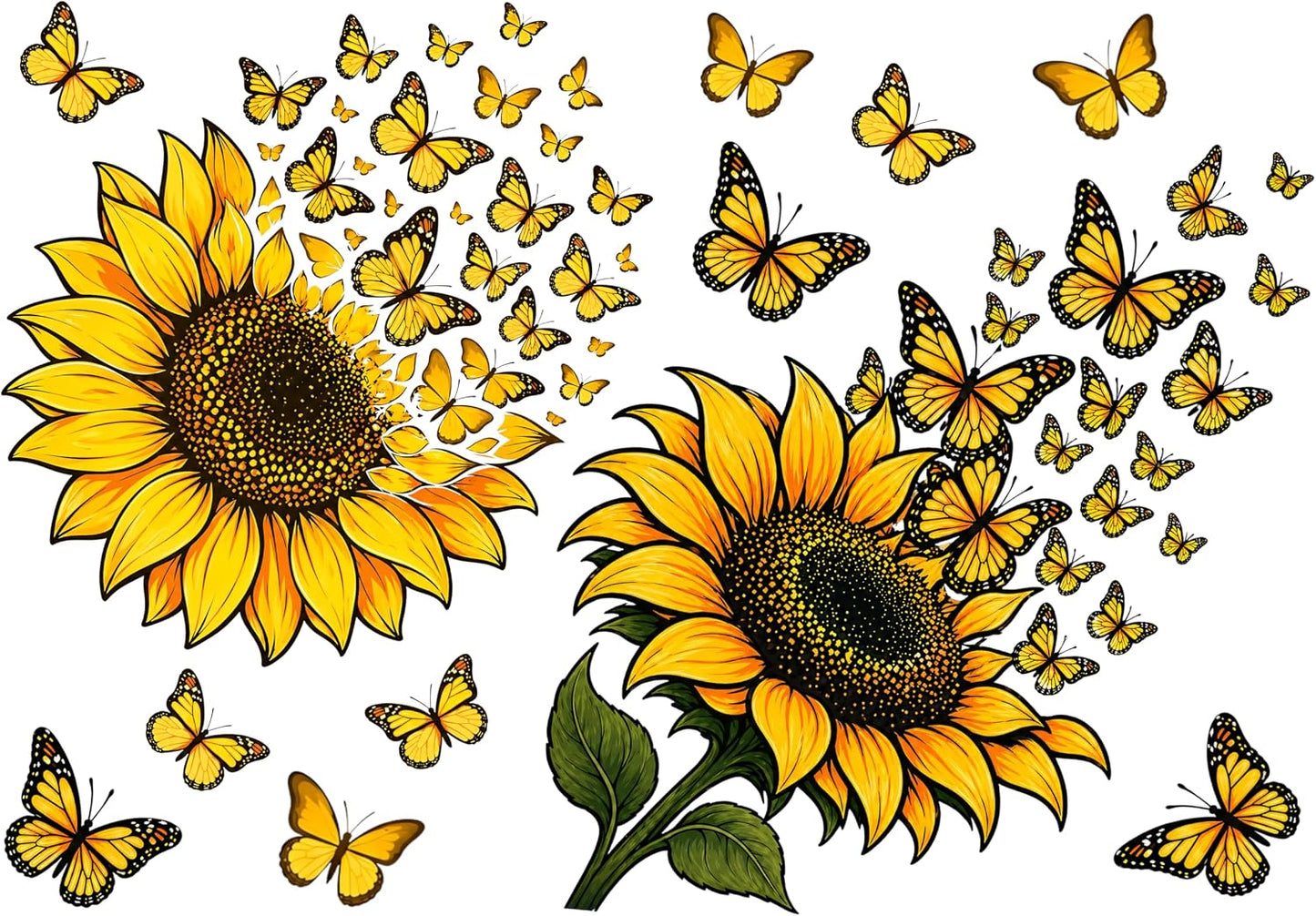 Sunflower Butterfly Car Stickers, Yellow Floral Butterfly Car Decals Made of Automotive Grade Vinyl for Cars, Trucks, SUVs, Windows and Bumpers, Car Decor for Women Girls, Helps Cover Scratches (B)