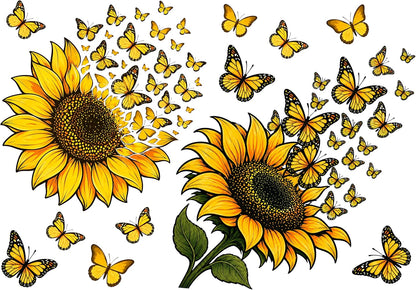 Sunflower Butterfly Car Stickers, Yellow Floral Butterfly Car Decals Made of Automotive Grade Vinyl for Cars, Trucks, SUVs, Windows and Bumpers, Car Decor for Women Girls, Helps Cover Scratches (B)