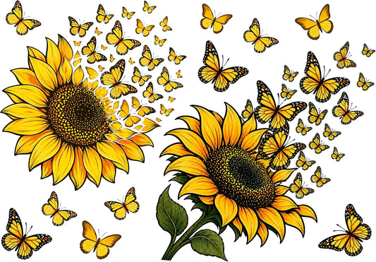 Sunflower Butterfly Car Stickers, Yellow Floral Butterfly Car Decals Made of Automotive Grade Vinyl for Cars, Trucks, SUVs, Windows and Bumpers, Car Decor for Women Girls, Helps Cover Scratches (B)