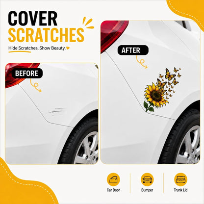 Sunflower Butterfly Car Stickers, Yellow Floral Butterfly Car Decals Made of Automotive Grade Vinyl for Cars, Trucks, SUVs, Windows and Bumpers, Car Decor for Women Girls, Helps Cover Scratches (B)