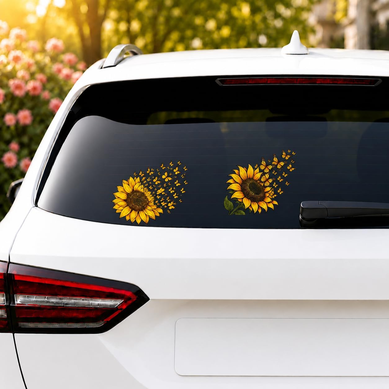 Sunflower Butterfly Car Stickers, Yellow Floral Butterfly Car Decals Made of Automotive Grade Vinyl for Cars, Trucks, SUVs, Windows and Bumpers, Car Decor for Women Girls, Helps Cover Scratches (B)