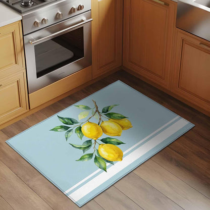 Area Rug 2x3ft, Watercolor Yellow Lemon Leaves Washable Rugs for Living Room Bedroom, Summer Fruit on Light Blue Soft Non-Slip Area Rugs Rectangle Floor Carpet for Dining Room
