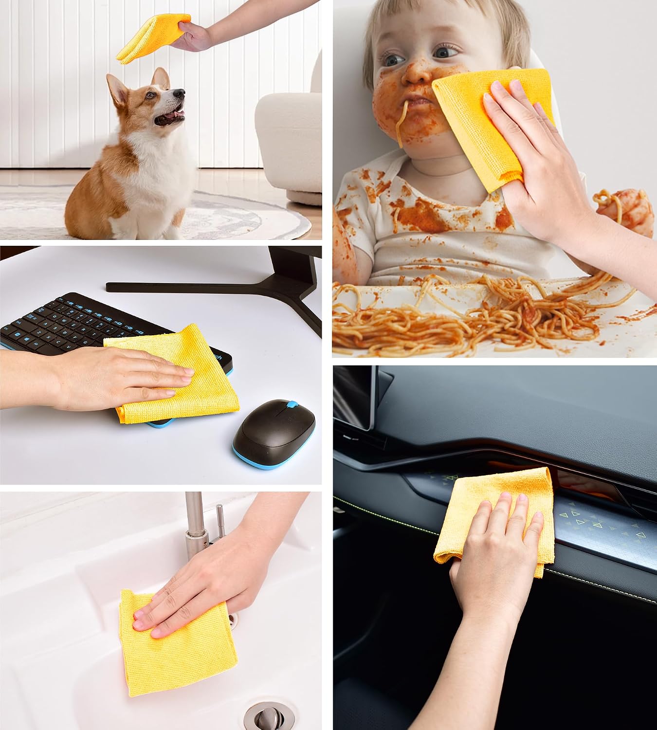 KitchLife Microfiber Cleaning Cloth Roll - Tear-Away Reusable Microfiber Paper Towels, Lint-Free, Washable, 20 Sheets for Kitchen, Car, Dishes, and Sensitive Surfaces (Yellow)