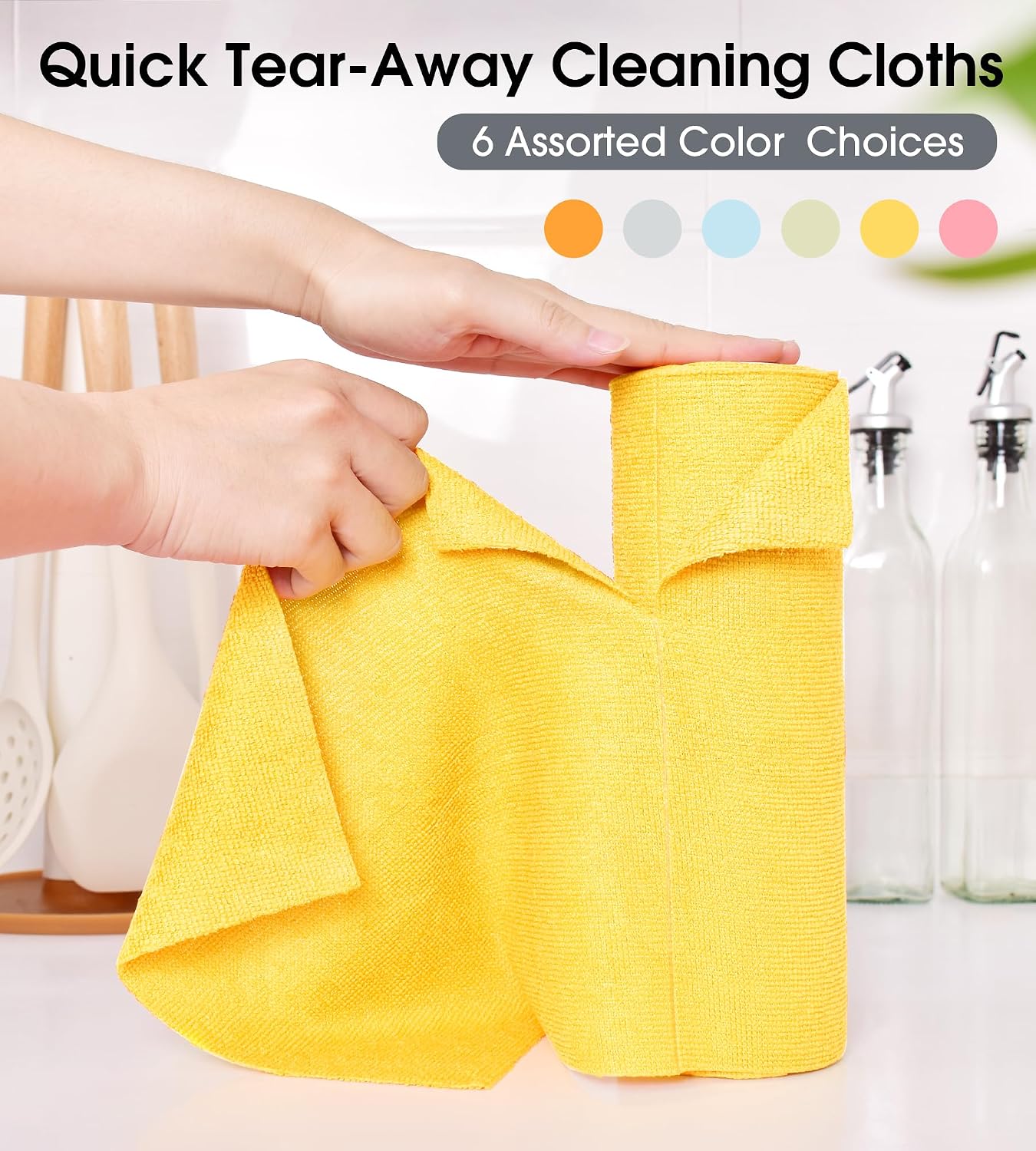 KitchLife Microfiber Cleaning Cloth Roll - Tear-Away Reusable Microfiber Paper Towels, Lint-Free, Washable, 20 Sheets for Kitchen, Car, Dishes, and Sensitive Surfaces (Yellow)