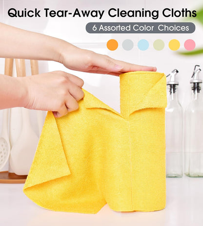 KitchLife Microfiber Cleaning Cloth Roll - Tear-Away Reusable Microfiber Paper Towels, Lint-Free, Washable, 20 Sheets for Kitchen, Car, Dishes, and Sensitive Surfaces (Yellow)