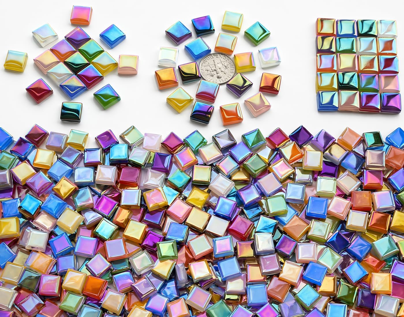 300G Iridescent Mosaic Tiles, 0.4 inches Square Mosaic Glass Pieces, Mini Tiles for Glass Projects, Great for Mosaic Craft, 335pcs Crisp Sunshine Yellow Mosaic Great for Art Supplies
