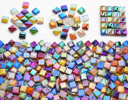 300G Iridescent Mosaic Tiles, 0.4 inches Square Mosaic Glass Pieces, Mini Tiles for Glass Projects, Great for Mosaic Craft, 335pcs Crisp Sunshine Yellow Mosaic Great for Art Supplies