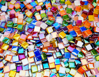 300G Iridescent Mosaic Tiles, 0.4 inches Square Mosaic Glass Pieces, Mini Tiles for Glass Projects, Great for Mosaic Craft, 335pcs Crisp Sunshine Yellow Mosaic Great for Art Supplies