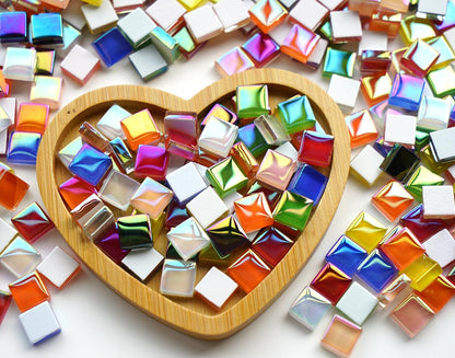 300G Iridescent Mosaic Tiles, 0.4 inches Square Mosaic Glass Pieces, Mini Tiles for Glass Projects, Great for Mosaic Craft, 335pcs Crisp Sunshine Yellow Mosaic Great for Art Supplies
