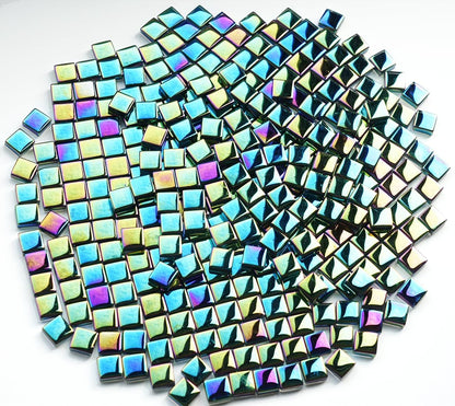 300G Iridescent Mosaic Tiles, 0.4 inches Square Mosaic Glass Pieces, Mini Tiles for Glass Projects, Great for Mosaic Craft, 335pcs Crisp Sunshine Yellow Mosaic Great for Art Supplies
