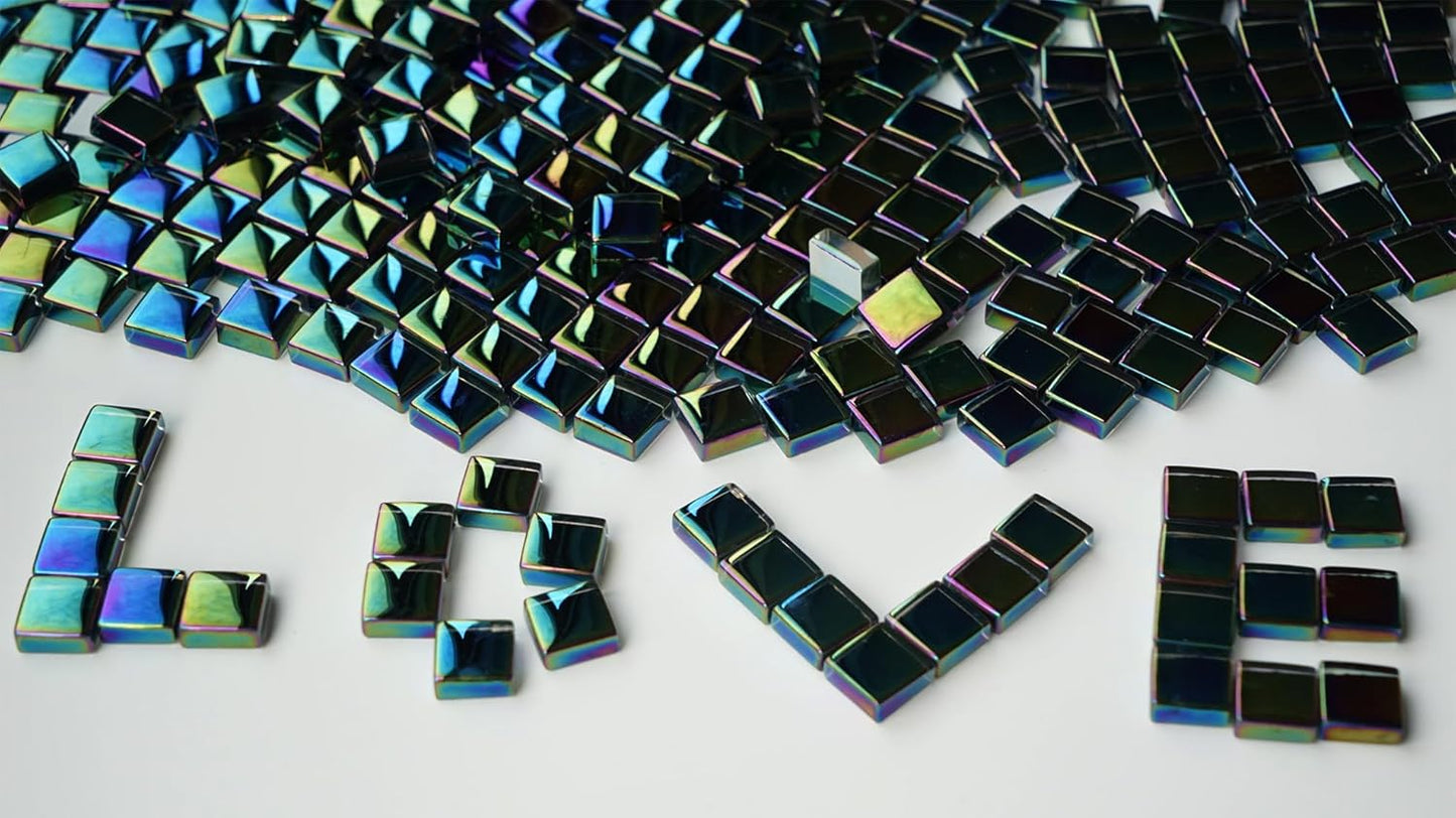 300G Iridescent Mosaic Tiles, 0.4 inches Square Mosaic Glass Pieces, Mini Tiles for Glass Projects, Great for Mosaic Craft, 335pcs Crisp Sunshine Yellow Mosaic Great for Art Supplies