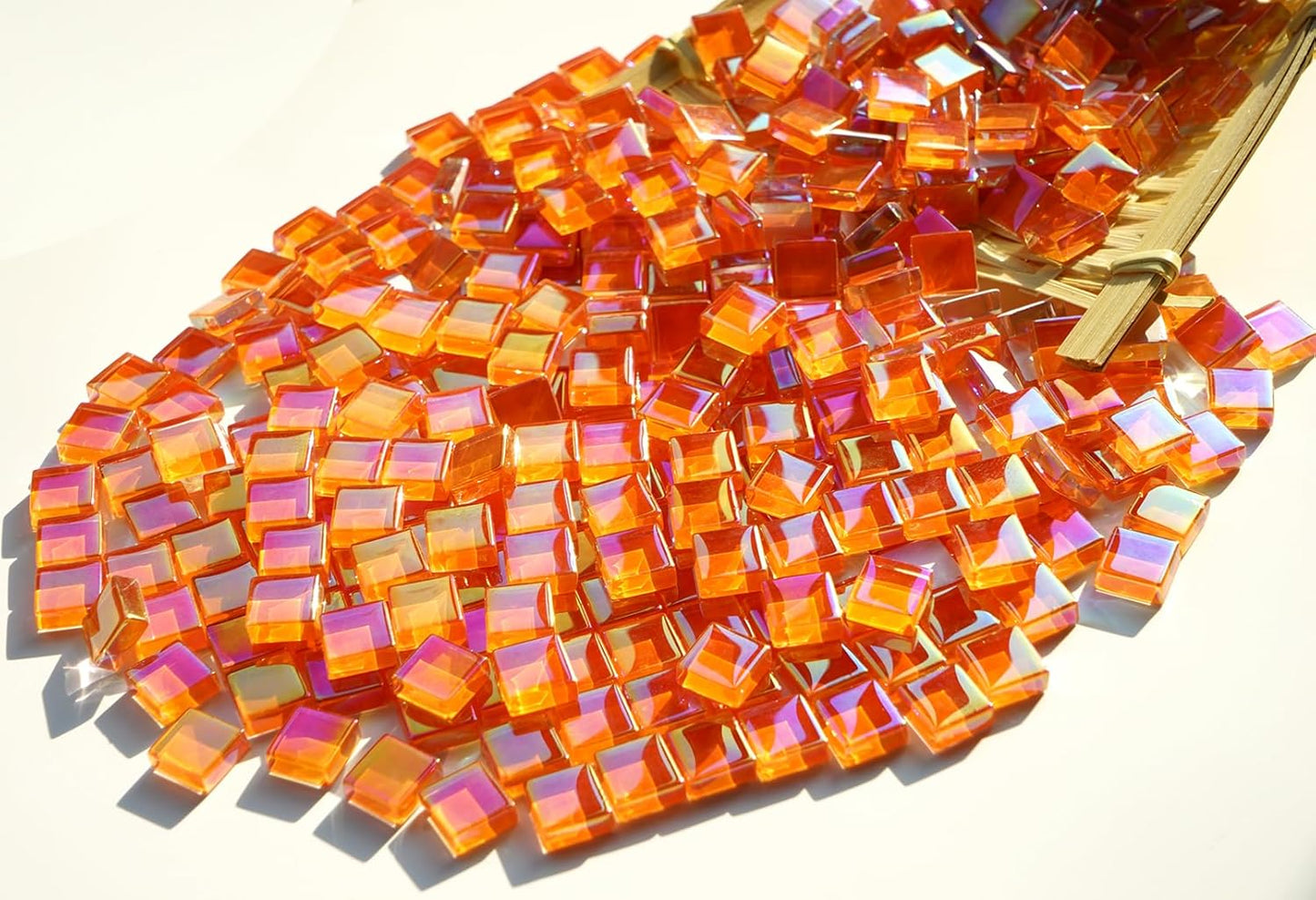 300G Iridescent Mosaic Tiles, 0.4 inches Square Mosaic Glass Pieces, Mini Tiles for Glass Projects, Great for Mosaic Craft, 335pcs Crisp Sunshine Yellow Mosaic Great for Art Supplies