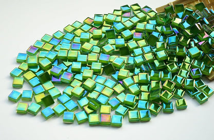 300G Iridescent Mosaic Tiles, 0.4 inches Square Mosaic Glass Pieces, Mini Tiles for Glass Projects, Great for Mosaic Craft, 335pcs Crisp Sunshine Yellow Mosaic Great for Art Supplies