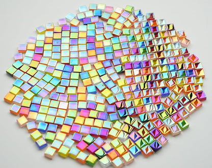 300G Iridescent Mosaic Tiles, 0.4 inches Square Mosaic Glass Pieces, Mini Tiles for Glass Projects, Great for Mosaic Craft, 335pcs Crisp Sunshine Yellow Mosaic Great for Art Supplies