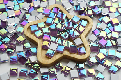 300G Iridescent Mosaic Tiles, 0.4 inches Square Mosaic Glass Pieces, Mini Tiles for Glass Projects, Great for Mosaic Craft, 335pcs Crisp Sunshine Yellow Mosaic Great for Art Supplies