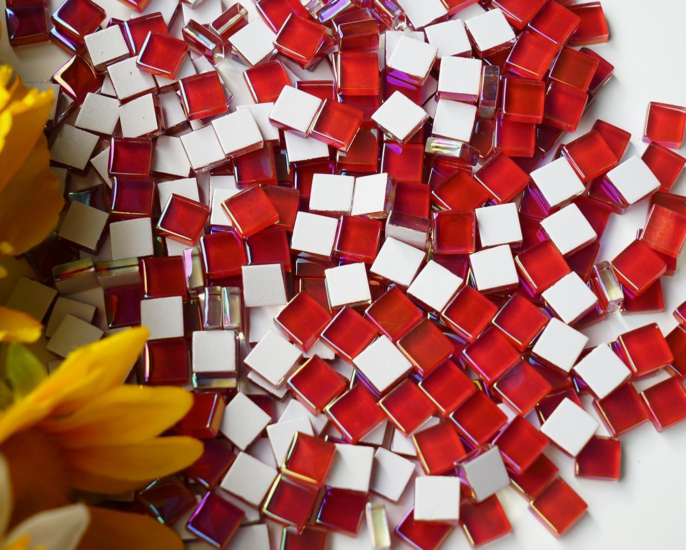 300G Iridescent Mosaic Tiles, 0.4 inches Square Mosaic Glass Pieces, Mini Tiles for Glass Projects, Great for Mosaic Craft, 335pcs Crisp Sunshine Yellow Mosaic Great for Art Supplies