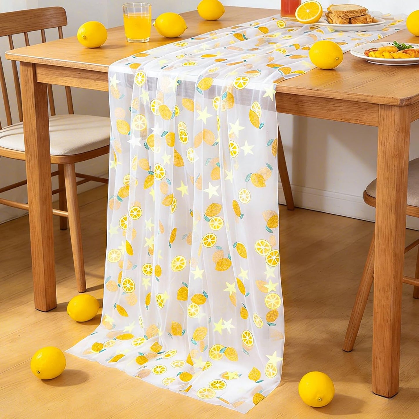 4Pcs Lemon Tulle Glitter Table Runner 29 X 70 Inch Summer Lemon Party Decorations Yellow Lemonade Party Decoration Lemonade Tablecloth for Birthday Wedding Baby Shower Home Kitchen Table Decor