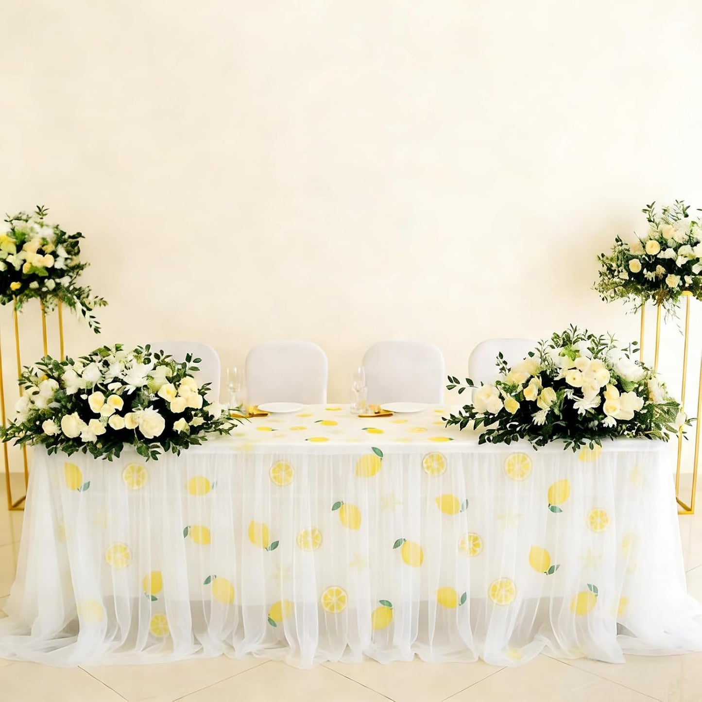 4Pcs Lemon Tulle Glitter Table Runner 29 X 70 Inch Summer Lemon Party Decorations Yellow Lemonade Party Decoration Lemonade Tablecloth for Birthday Wedding Baby Shower Home Kitchen Table Decor
