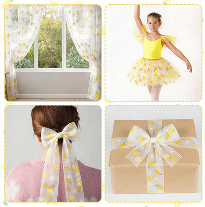 4Pcs Lemon Tulle Glitter Table Runner 29 X 70 Inch Summer Lemon Party Decorations Yellow Lemonade Party Decoration Lemonade Tablecloth for Birthday Wedding Baby Shower Home Kitchen Table Decor
