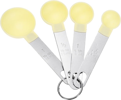 4pcs Measuring Spoon Set 1/2tsp 1tsp 1/2tbsp 1tbsp Teaspoon Tablespoon Stainless Steel Measure Scoop Cup Kitchen Gadgets for Cooking Baking, Yellow