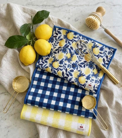 Lemon Kitchen Towels - Premium Quick Dry Microfiber Cloth Spring & Summer Dish Towels for Kitchen Drying - Premium Quick Dry Towel - 16x24 Inches - Italian Lemon (Set of 3)