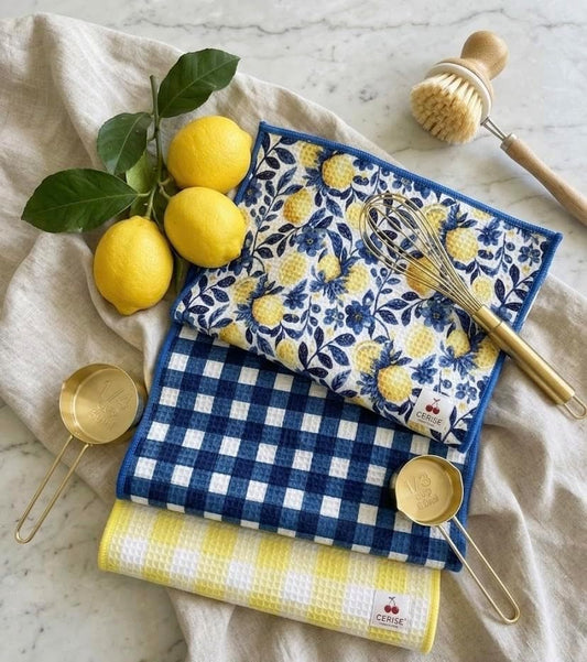 Lemon Kitchen Towels - Premium Quick Dry Microfiber Cloth Spring & Summer Dish Towels for Kitchen Drying - Premium Quick Dry Towel - 16x24 Inches - Italian Lemon (Set of 3)