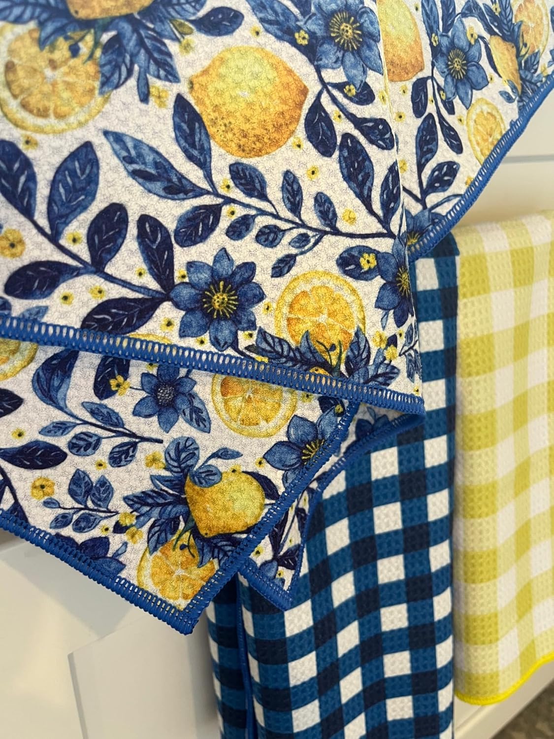 Lemon Kitchen Towels - Premium Quick Dry Microfiber Cloth Spring & Summer Dish Towels for Kitchen Drying - Premium Quick Dry Towel - 16x24 Inches - Italian Lemon (Set of 3)