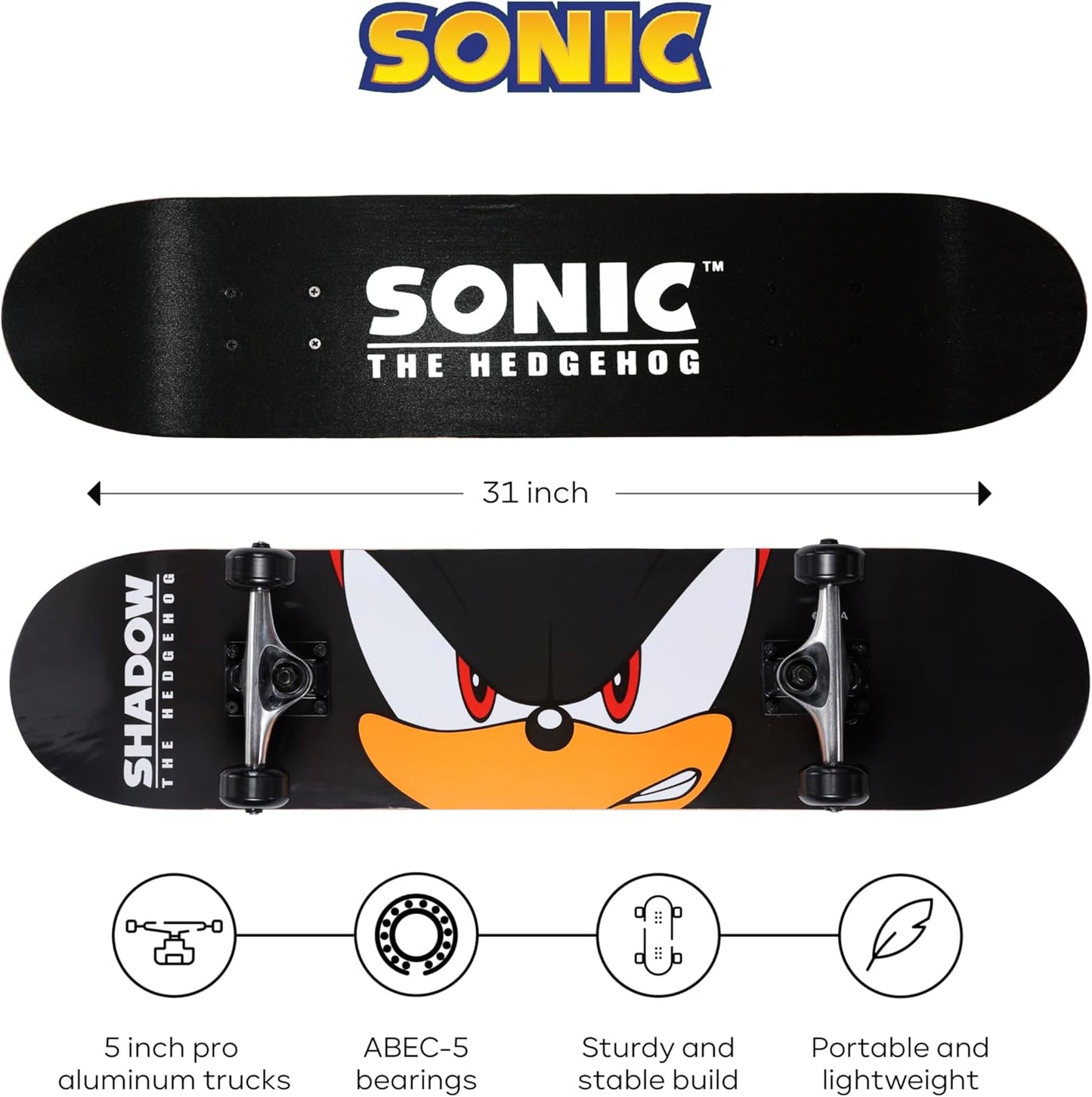 31-Inch Skateboard, 9-Ply Maple Deck, ABEC 5 Bearings