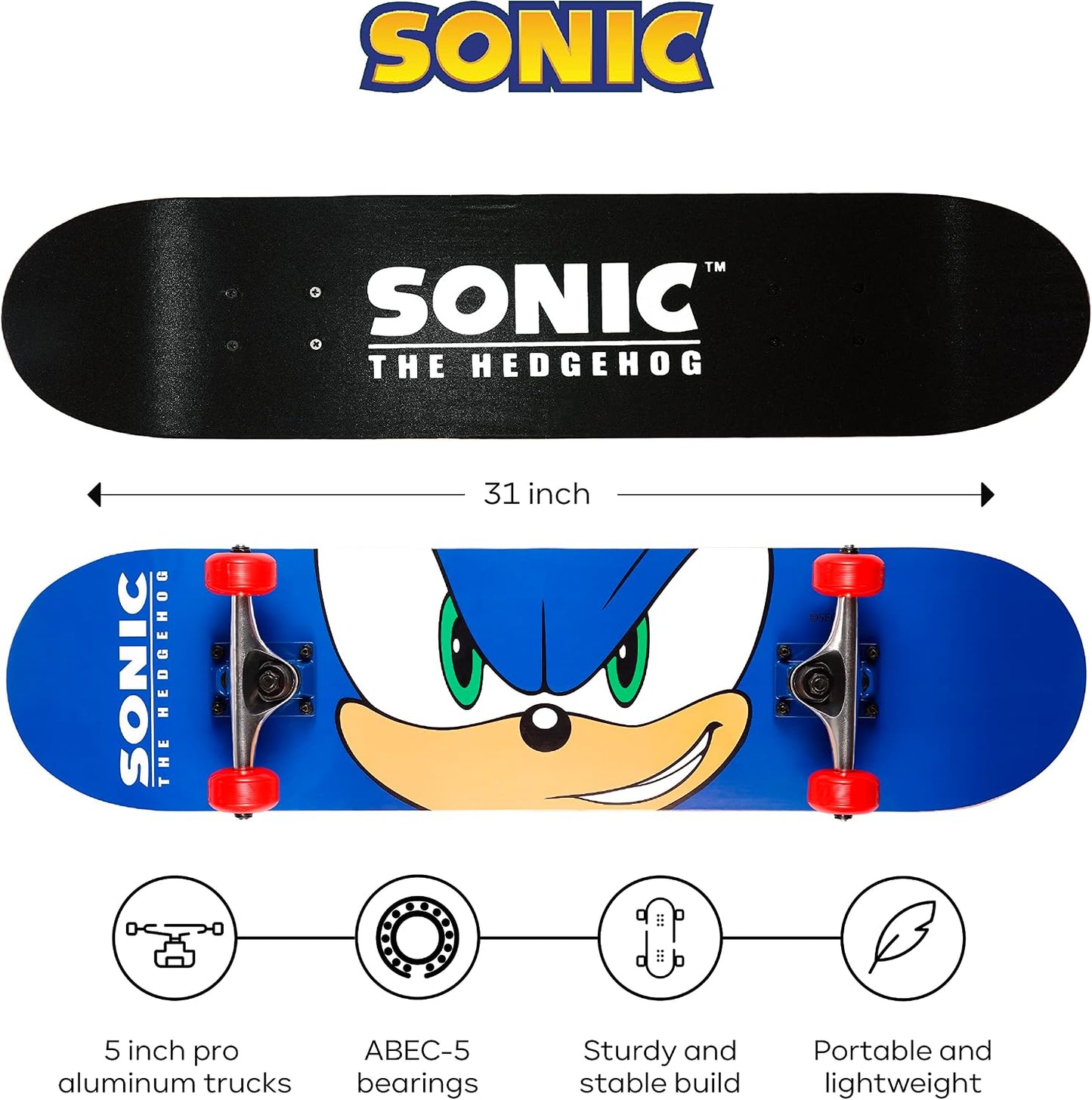 31-Inch Skateboard, 9-Ply Maple Deck, ABEC 5 Bearings