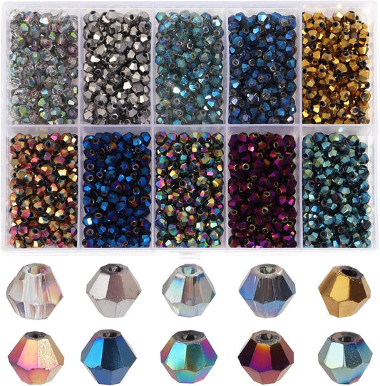 1000Pcs 4mm Faceted Crystal Glass Bicone Beads Loose Bead for DIY Bracelet Necklace Earring Keychain Jewelry Making,Yellow AB
