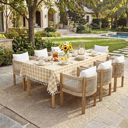 Checkered Tablecloth Rectangle, Outdoor Linen Cotton Gingham Table Cloth with Tassel, Heavy Duty Wrinkle Free Buffalo Plaid Table Cover for Kitchen Dining Summer Party - 55 x 84 Inch, Yellow