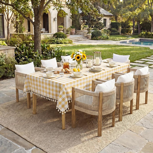 Checkered Tablecloth Rectangle, Outdoor Linen Cotton Gingham Table Cloth with Tassel, Heavy Duty Wrinkle Free Buffalo Plaid Table Cover for Kitchen Dining Summer Party - 55 x 84 Inch, Yellow
